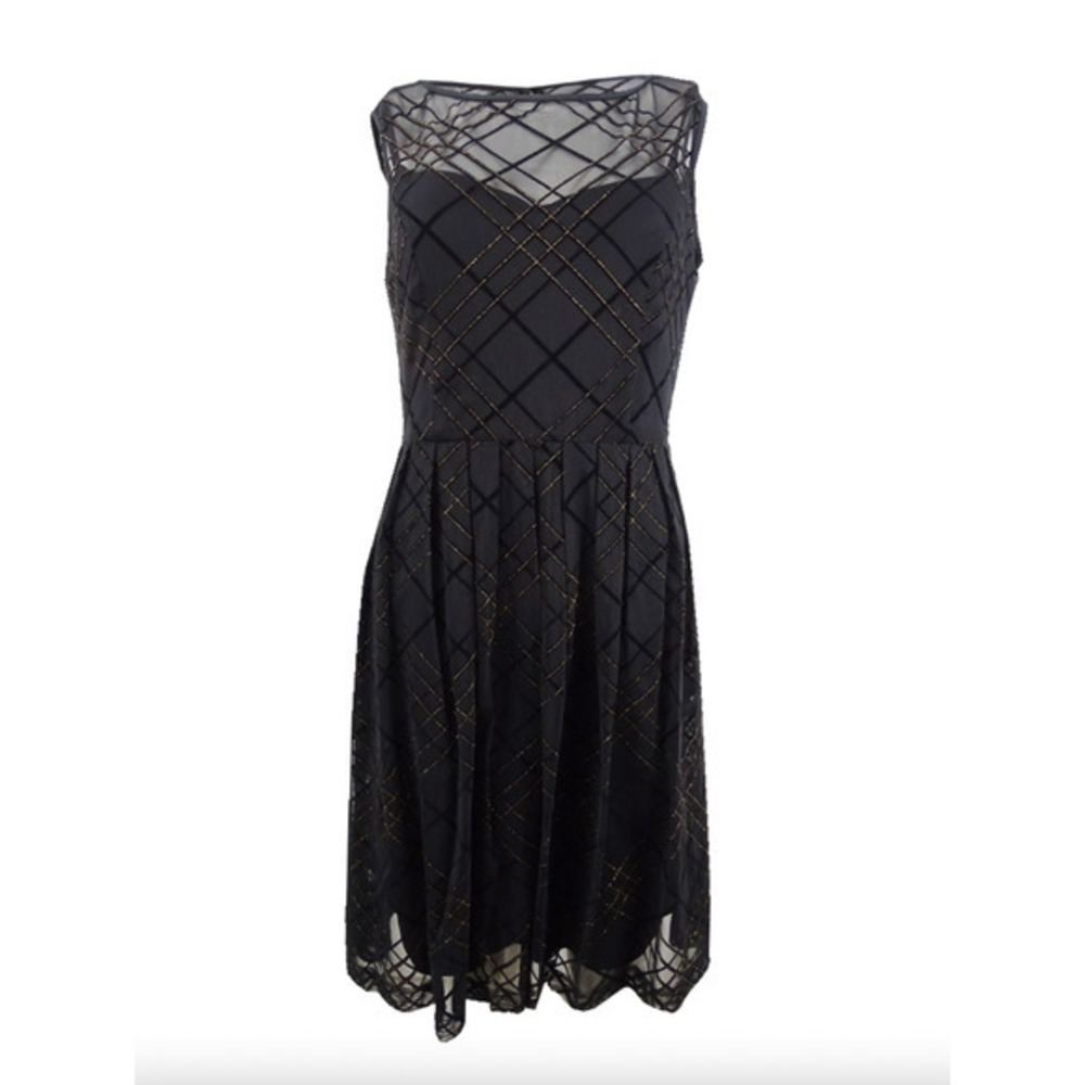 Ellen Tracy Nordstrom Black Gold Belted Fit and Flare Sleeveless Dress - Picture 6 of 13